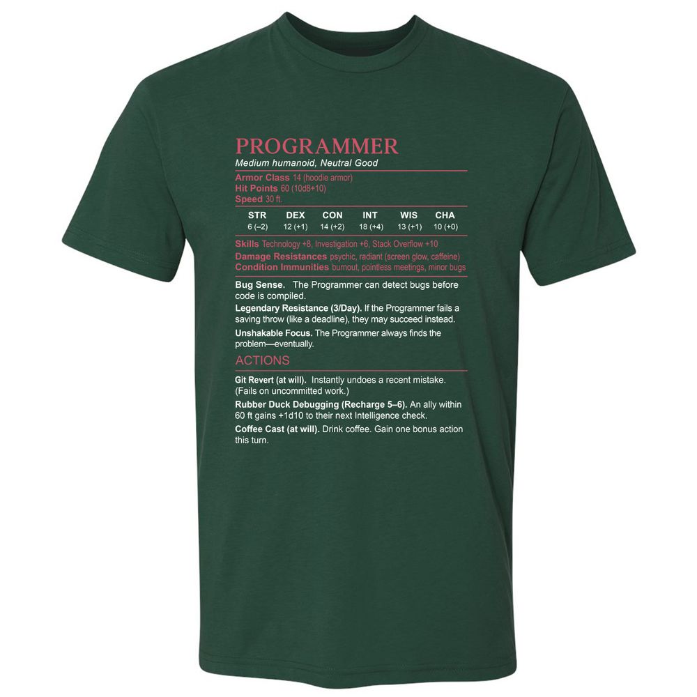 Programmer Stats Premium Unisex T-Shirt - Forest Green - 13
