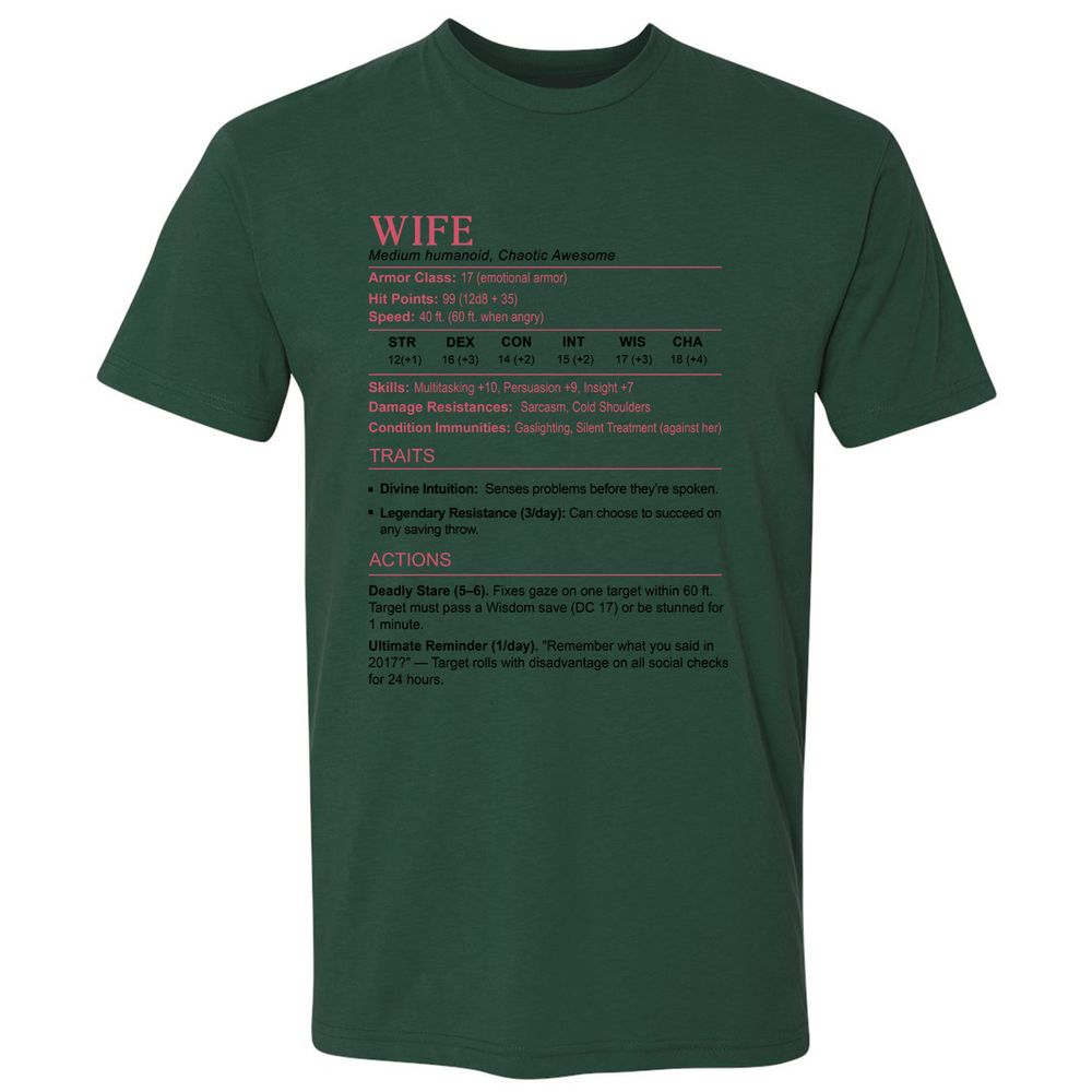 Wife Stats 2 Premium Unisex T-Shirt - Forest Green - 13