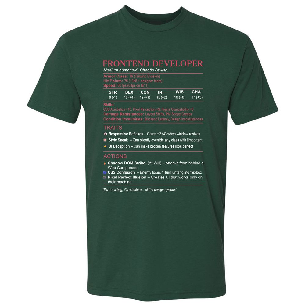Frontend Developer Stats Premium Unisex T-Shirt - Forest Green - 13