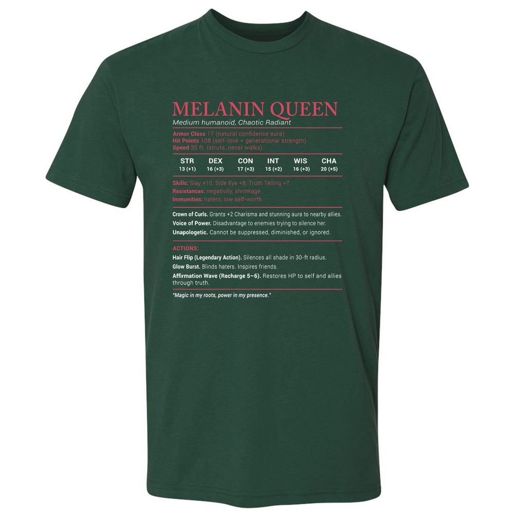 Melanin Queen Stats Premium Unisex T-Shirt - Forest Green - 13
