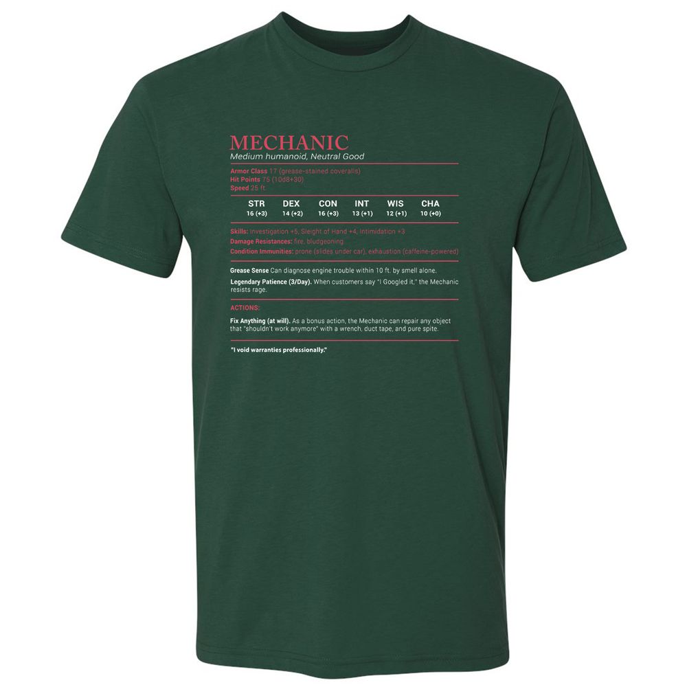 Mechanic Stats Premium Unisex T-Shirt - Forest Green - 13