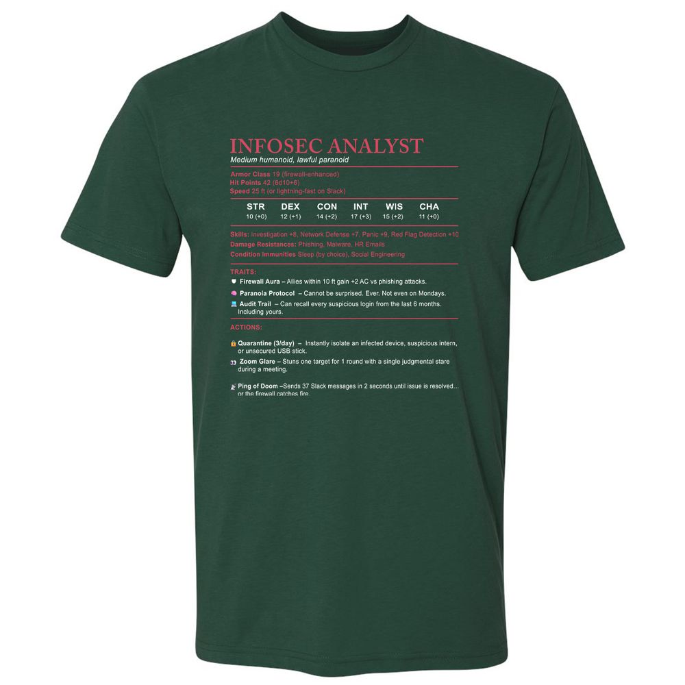 Information Security Analyst Stats Premium Unisex T-Shirt - Forest Green - 13