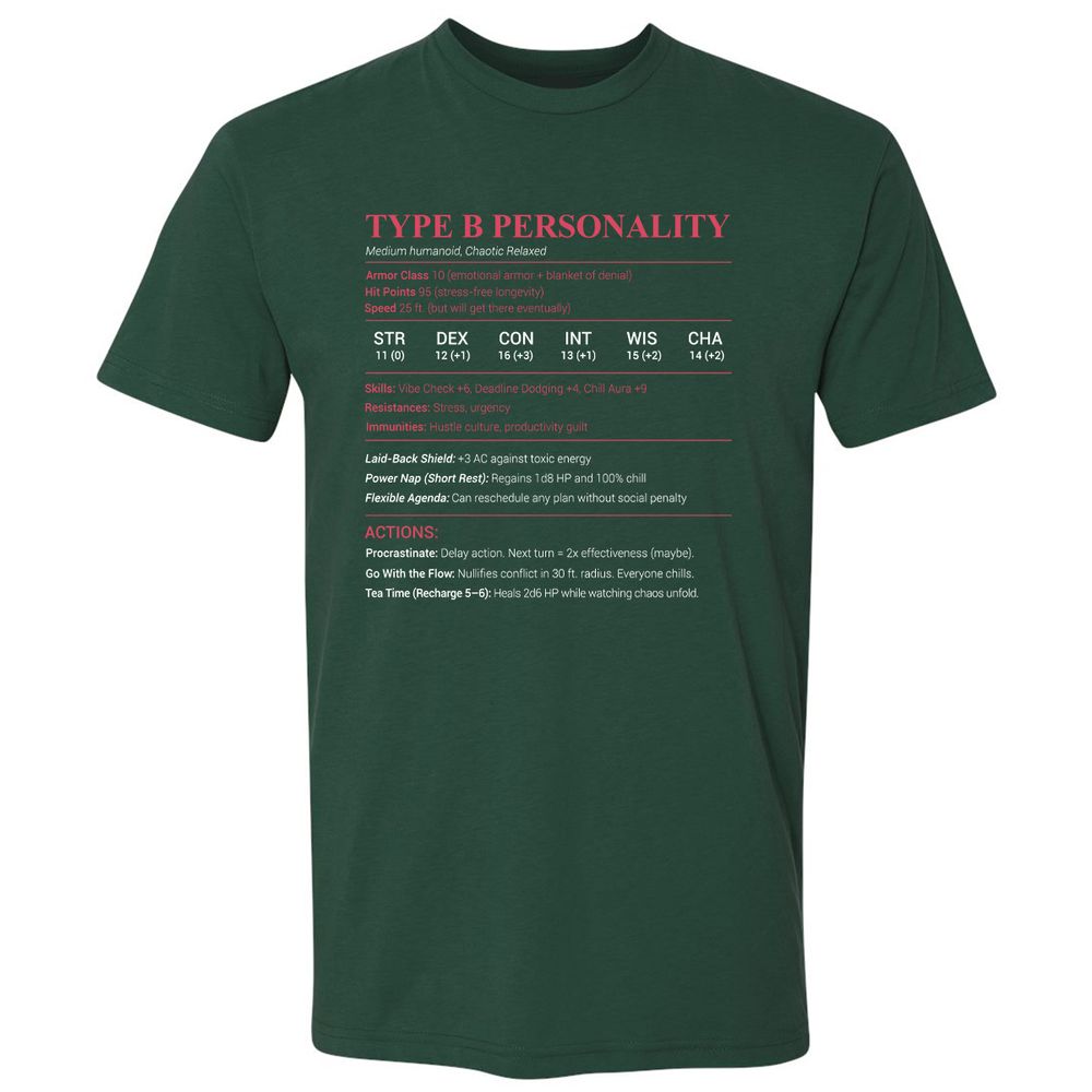 Type B Stats Premium Unisex T-Shirt - Forest Green - 13