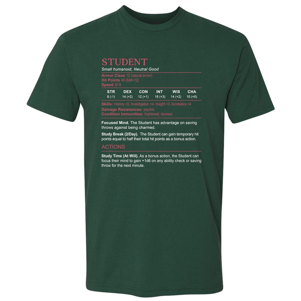 Student Stats Premium Unisex T-Shirt - Forest Green - 13