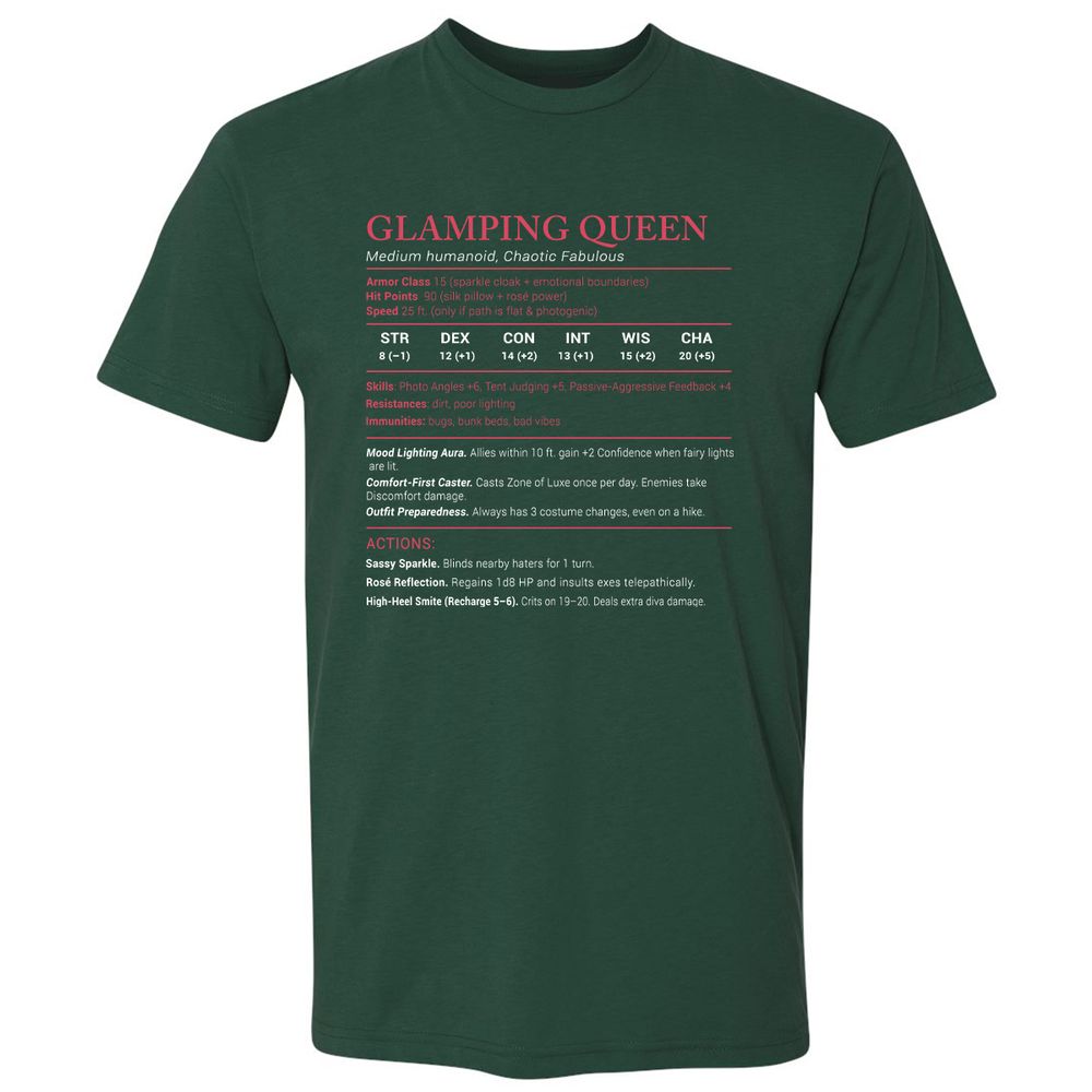 Glamping Queen Stats Premium Unisex T-Shirt - Forest Green - 13