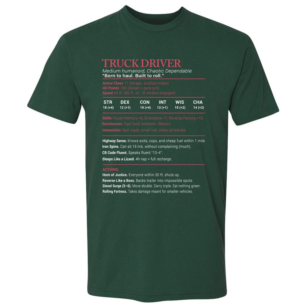 Truck Driver Stats Premium Unisex T-Shirt - Forest Green - 13