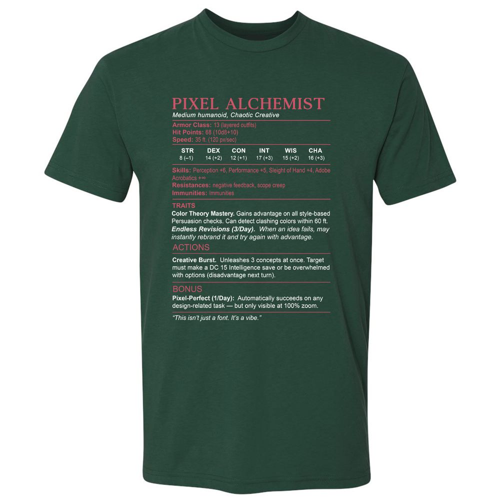 Designer Stats (Pixel Alchemist) Premium Unisex T-Shirt - Forest Green - 13