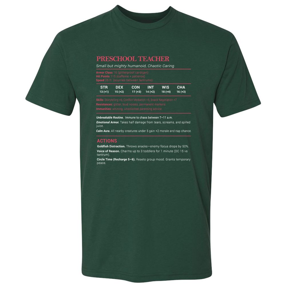 Preschool Teacher Stats Premium Unisex T-Shirt - Forest Green - 13
