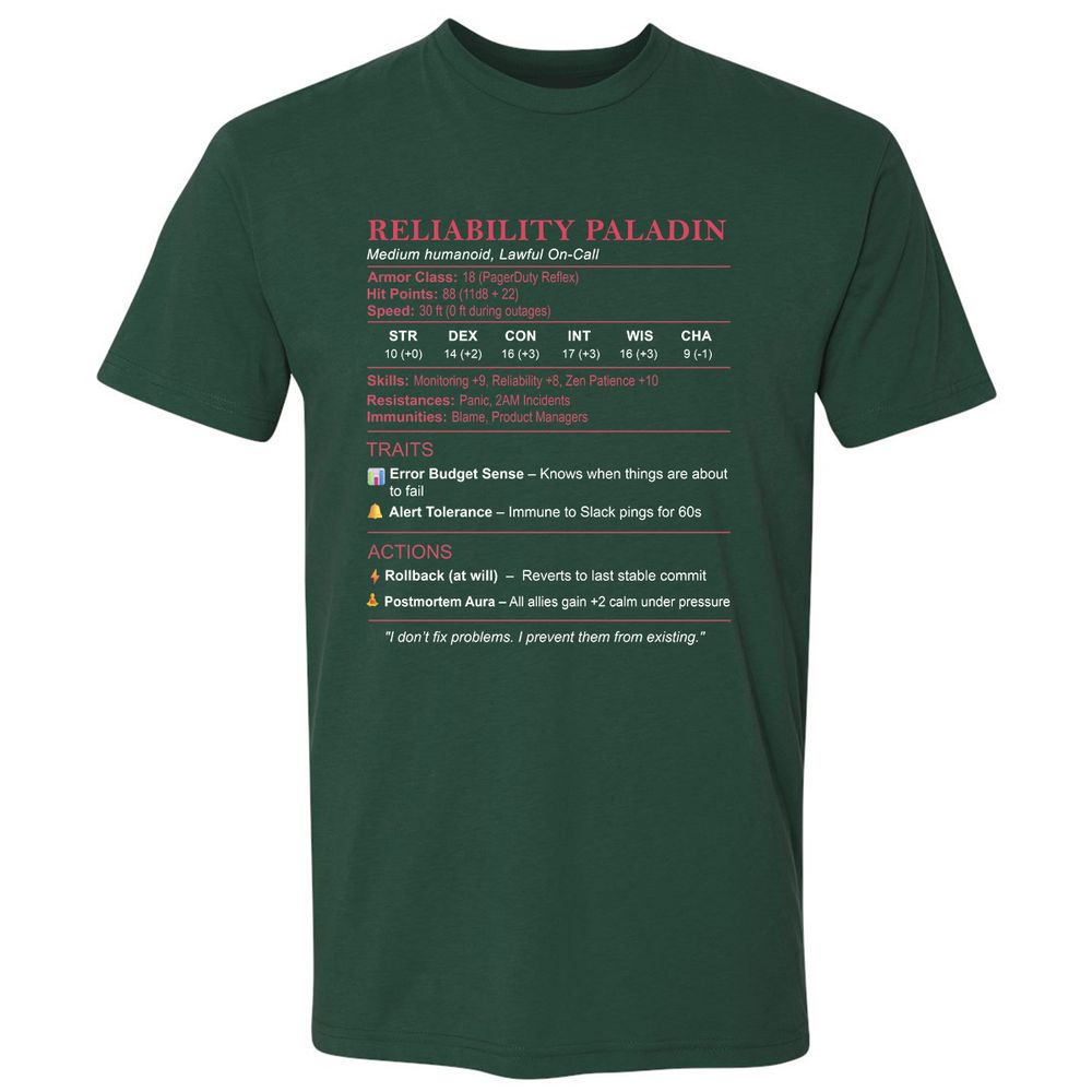 SRE Stats (Reliability Paladin) Premium Unisex T-Shirt - Forest Green - 13