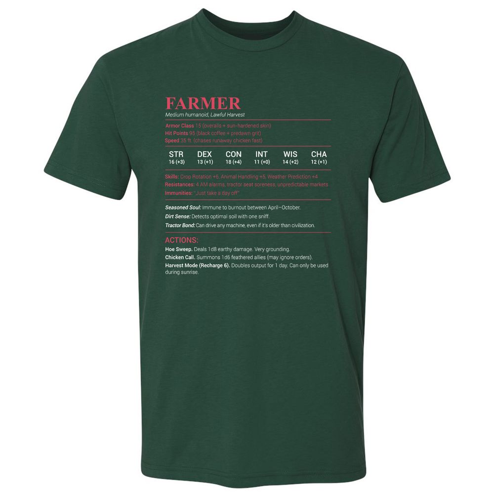 Farmer Stats Premium Unisex T-Shirt - Forest Green - 13