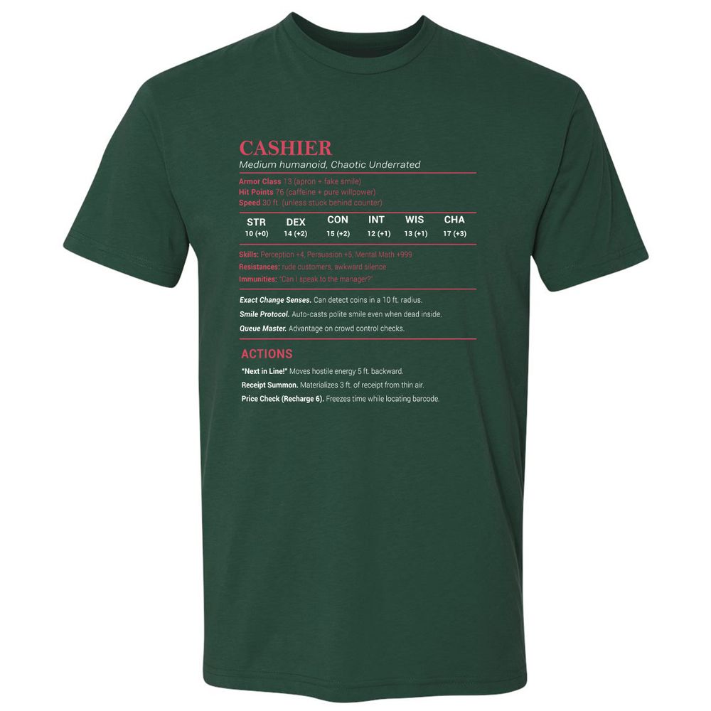 Cashier Stats Premium Unisex T-Shirt - Forest Green - 13
