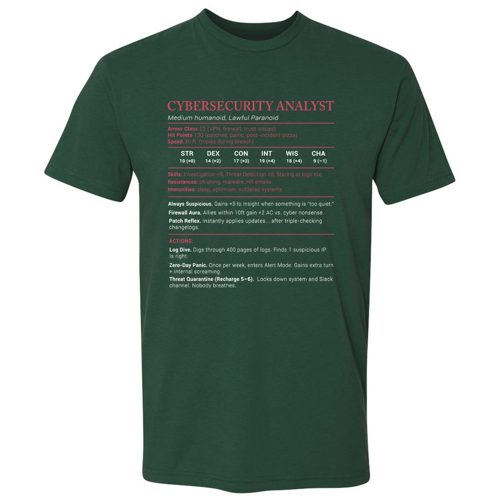 Cybersecurity Analyst Stats Premium Unisex T-Shirt - Forest Green - 13