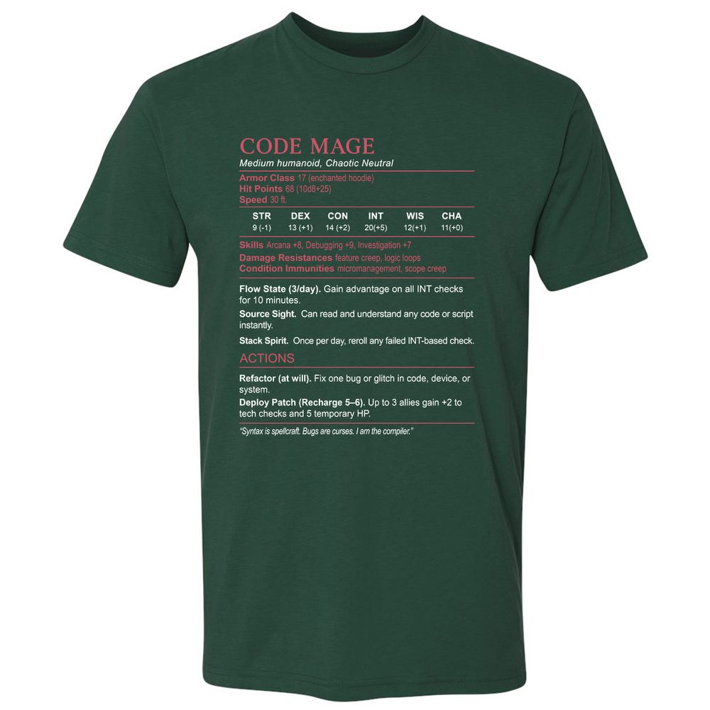 Code Mage Stats Premium Unisex T-Shirt - Forest Green - 13