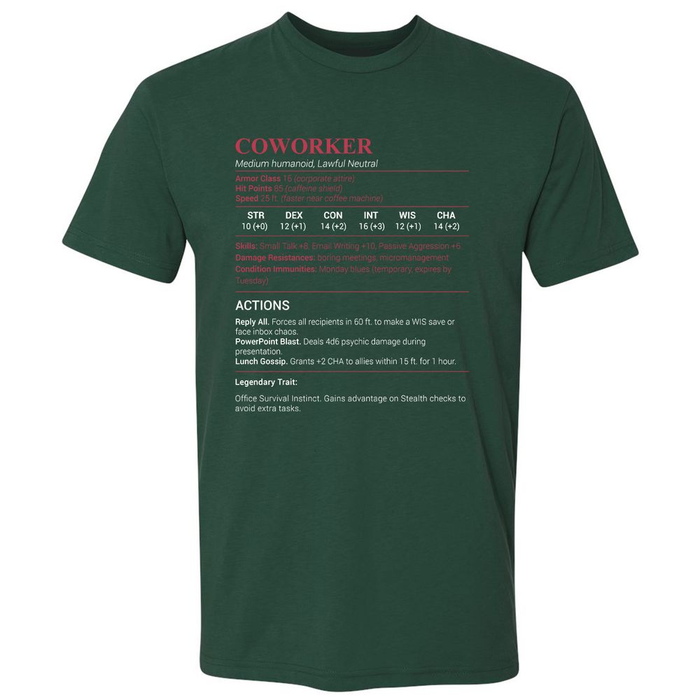 Coworker Stats Premium Unisex T-Shirt - Forest Green - 13