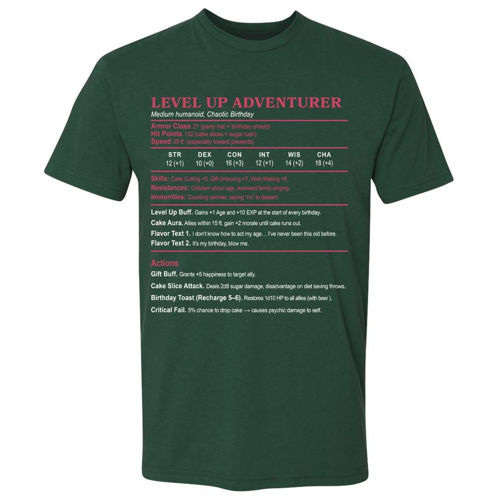 Level Up Adventurer Premium Unisex T-Shirt - Forest Green - 13