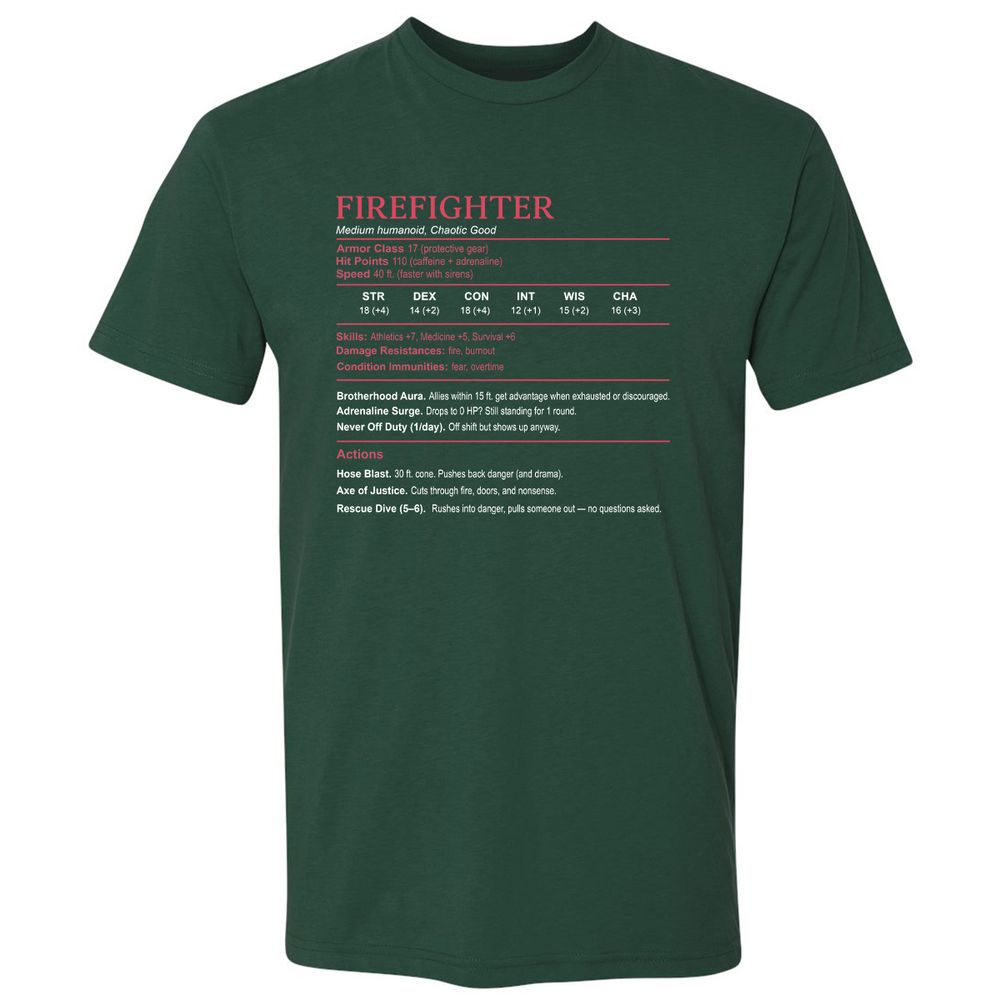 Firefighter Stats Premium Unisex T-Shirt - Forest Green - 13