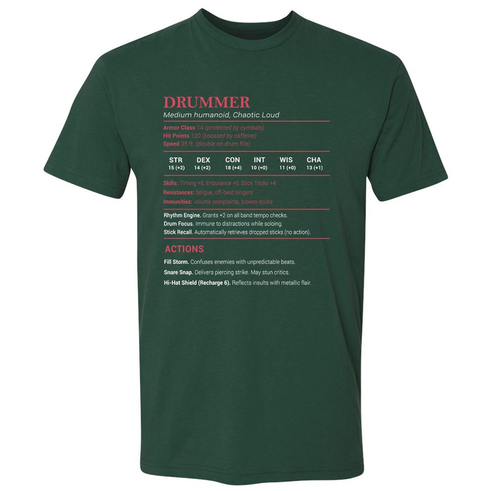 Drummer Stats Premium Unisex T-Shirt - Forest Green - 13
