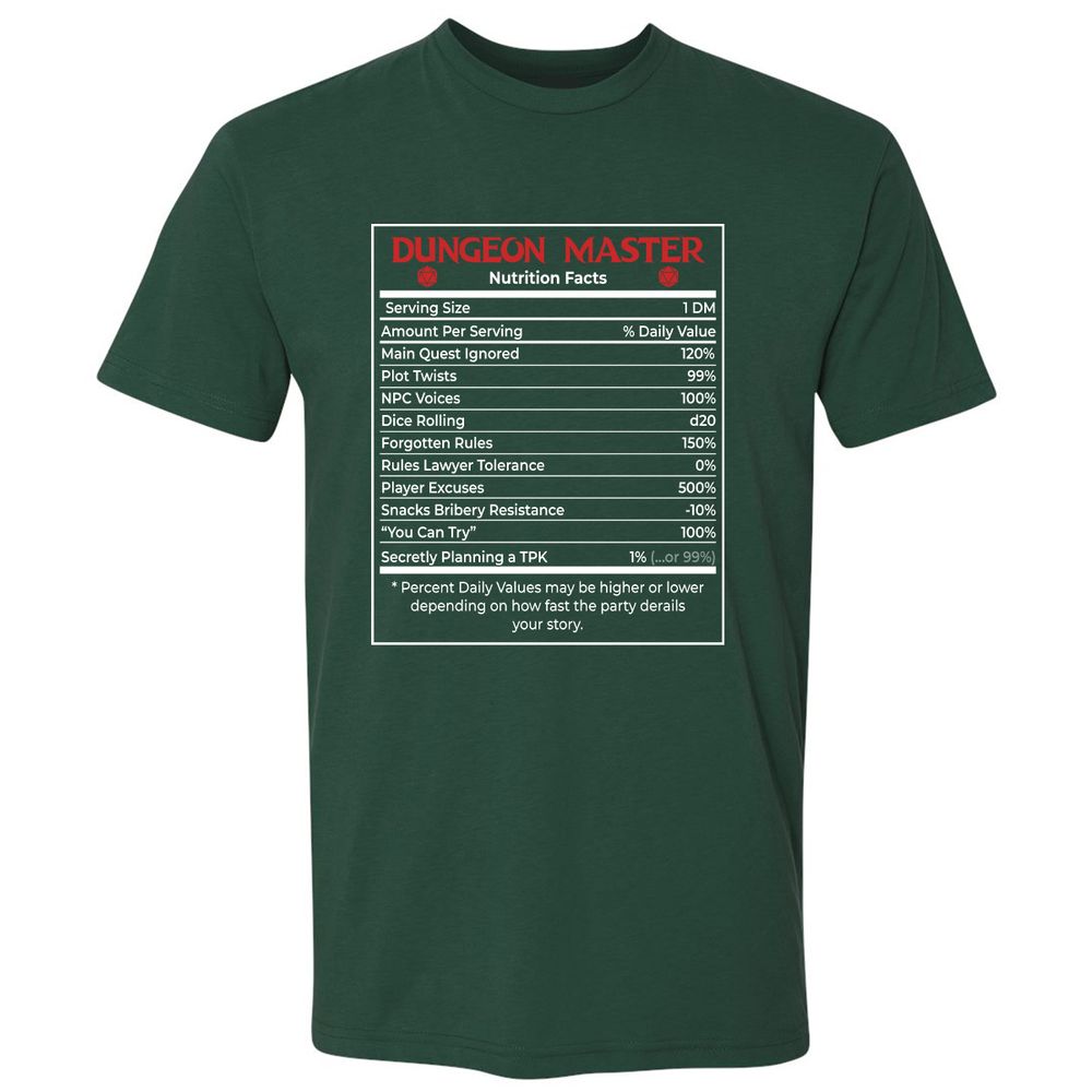 Dungeon Master Nutrition Facts Premium Unisex T-Shirt - Forest Green - 13