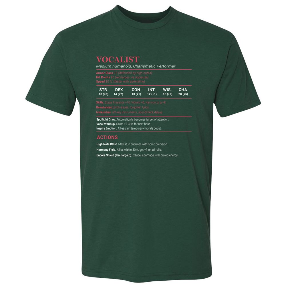 Vocalist Stats Premium Unisex T-Shirt - Forest Green - 13