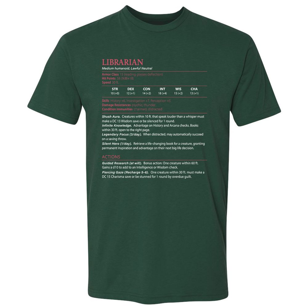 Librarian Stats Premium Unisex T-Shirt - Forest Green - 13