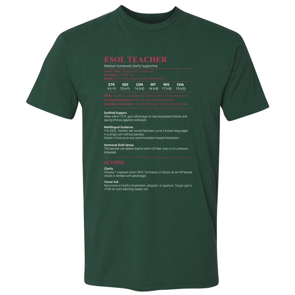 ESOL Teacher Premium Unisex T-Shirt - Forest Green - 13