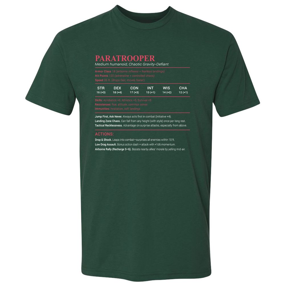 Paratrooper Stats Premium Unisex T-Shirt - Forest Green - 13