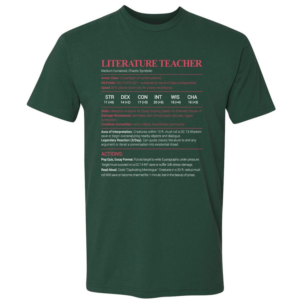 Literature Teacher Premium Unisex T-Shirt - Forest Green - 13