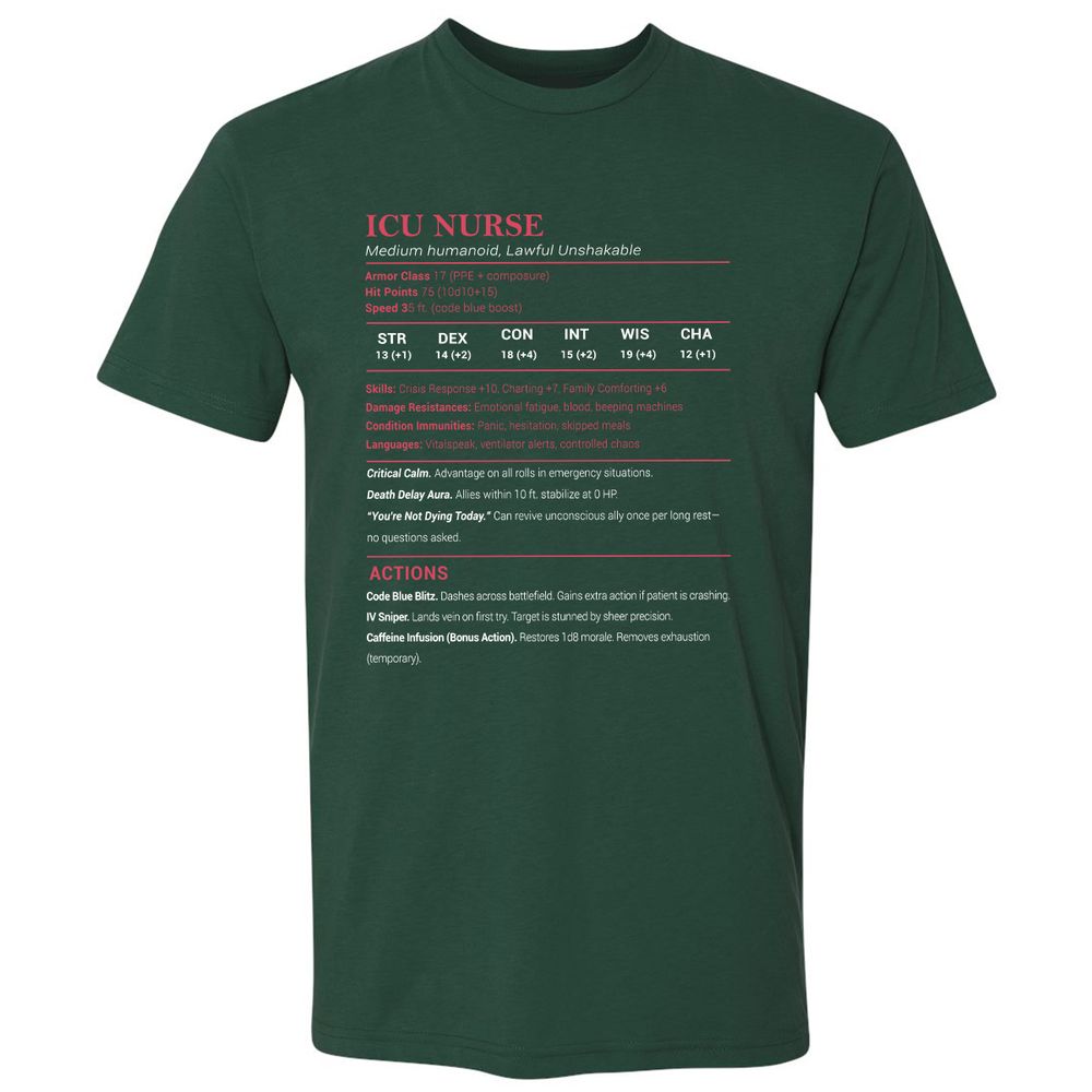 ICU Nurse Stats Premium Unisex T-Shirt - Forest Green - 13