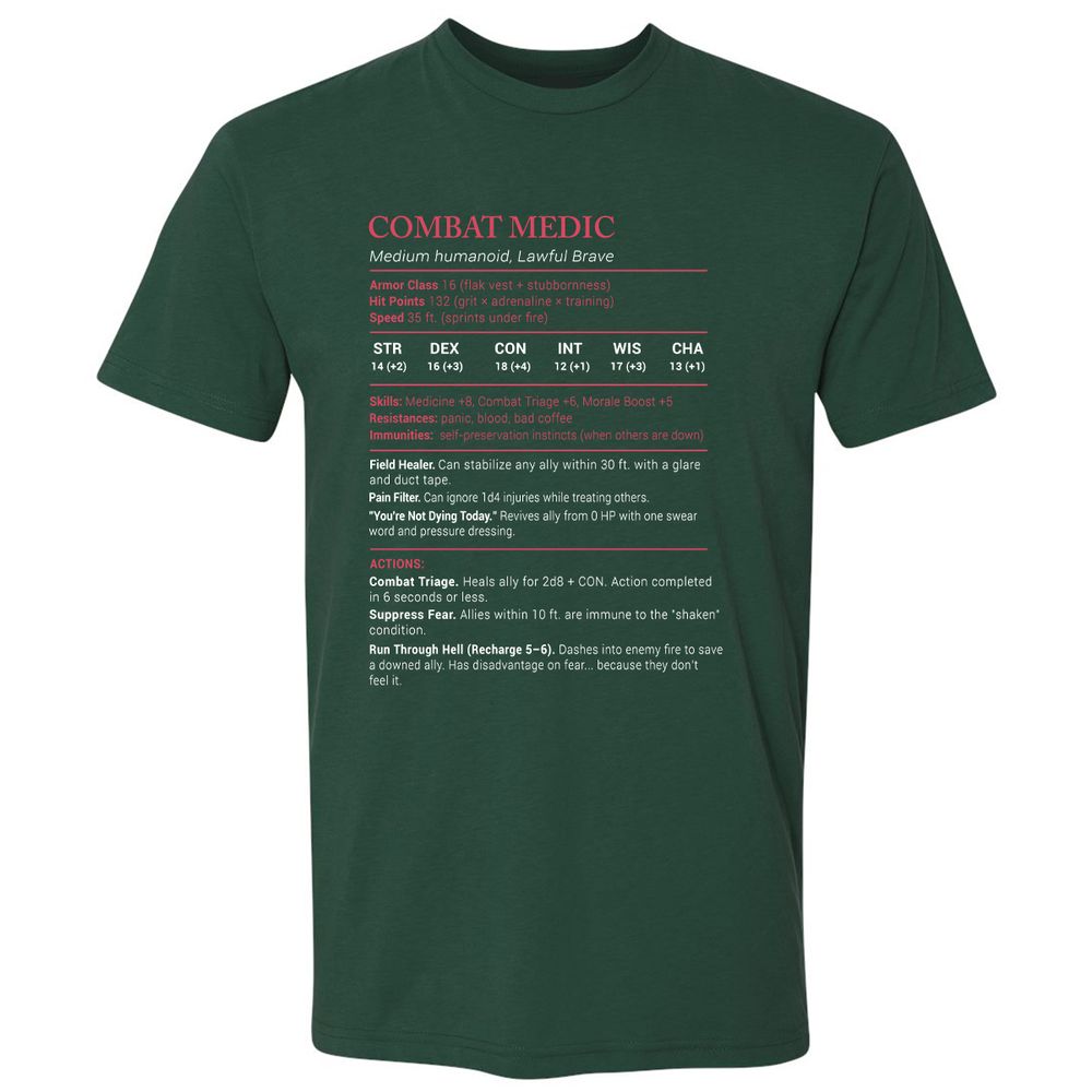 Combat Medic Stats Premium Unisex T-Shirt - Forest Green - 13