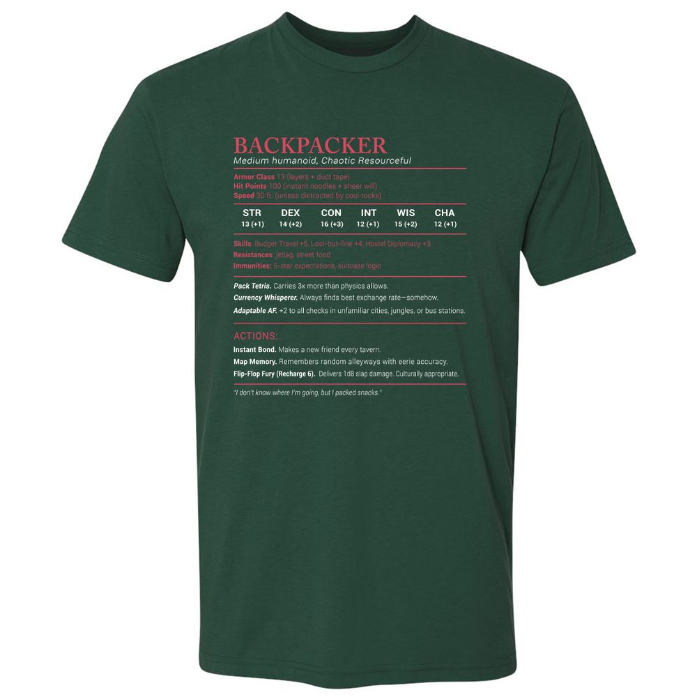 Backpacker Stats Premium Unisex T-Shirt - Forest Green - 13