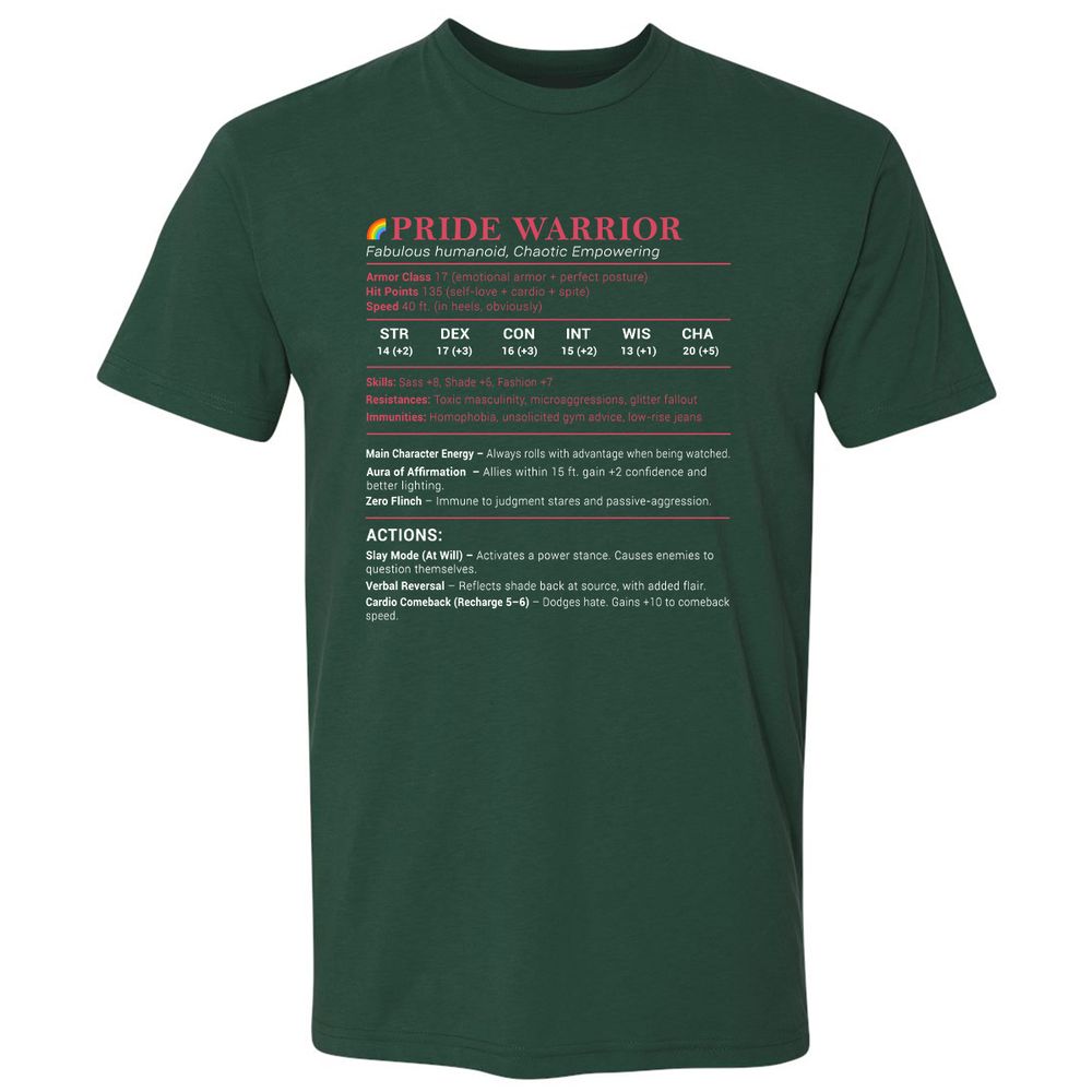 Pride Warrior Stats Premium Unisex T-Shirt - Forest Green - 13
