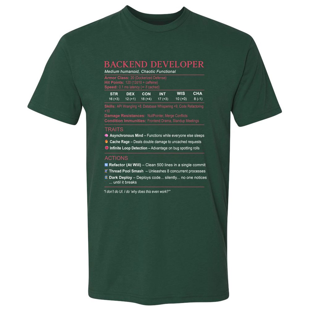 Backend Developer Stats Premium Unisex T-Shirt - Forest Green - 13