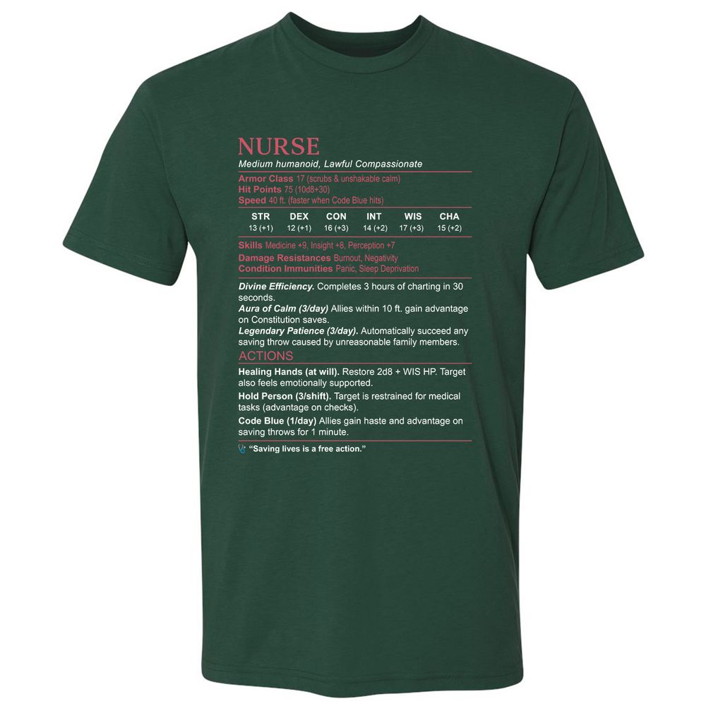 Nurse Stats 3 Premium Unisex T-Shirt - Forest Green - 13