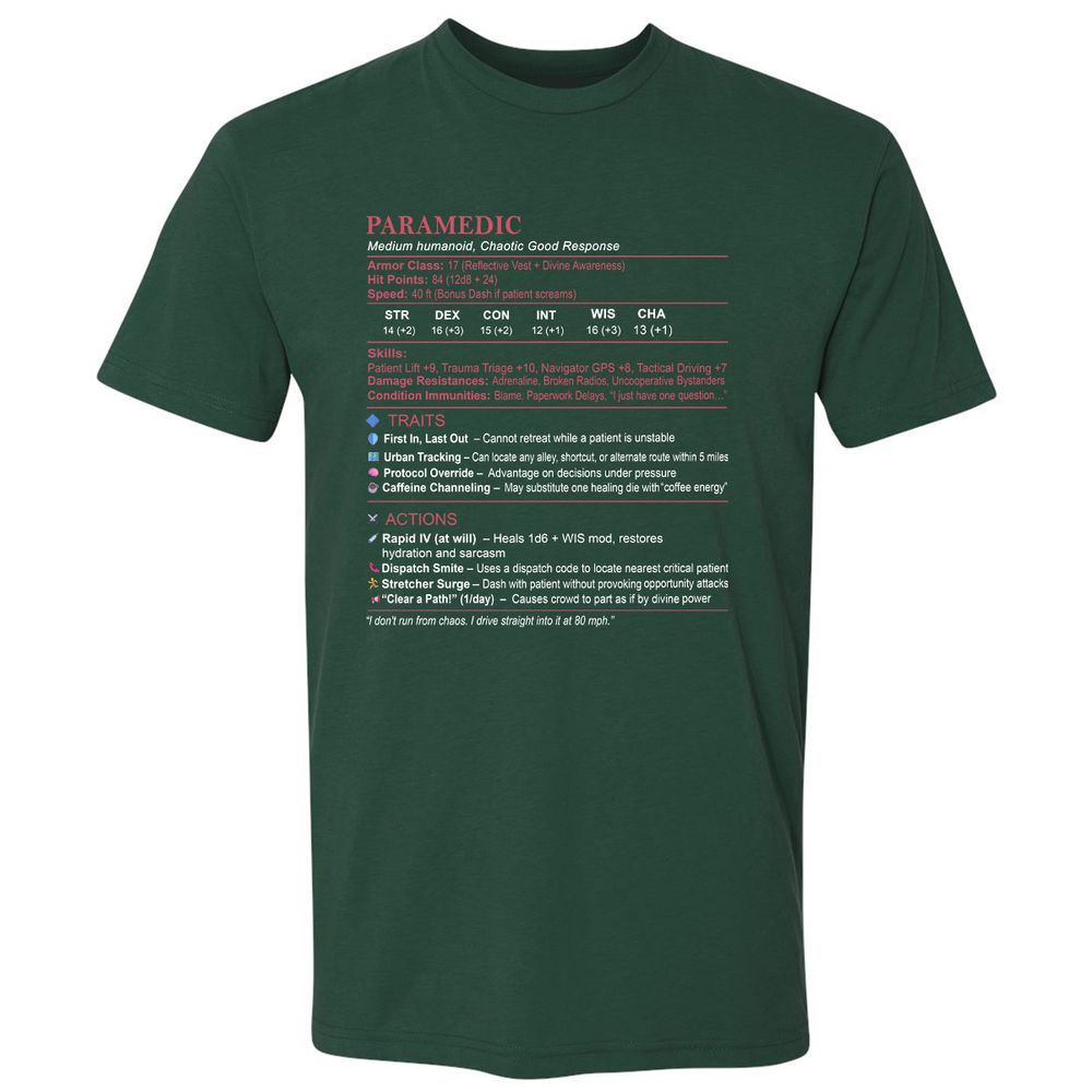 Paramedic Stats Premium Unisex T-Shirt - Forest Green - 13