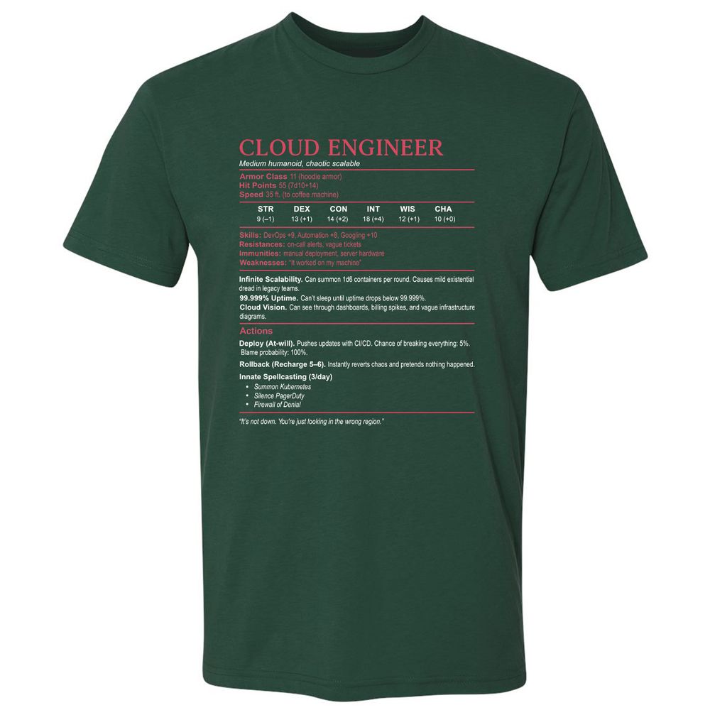 Cloud Engineer Stats Premium Unisex T-Shirt - Forest Green - 13