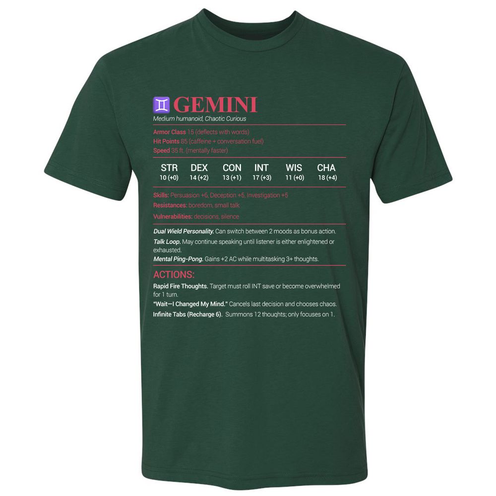 Gemini Stats Premium Unisex T-Shirt - Forest Green - 13