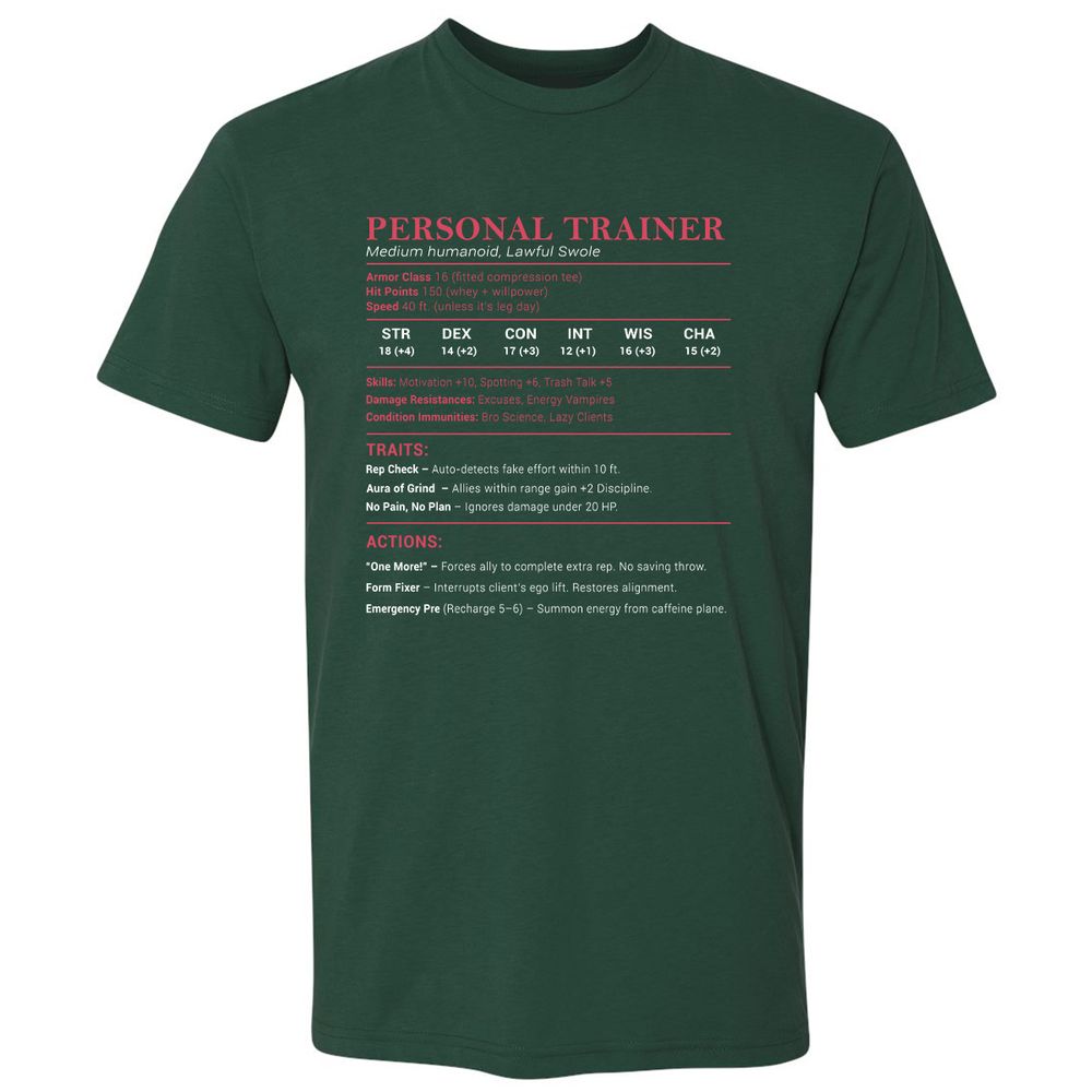 Personal Trainer PT Stats Premium Unisex T-Shirt - Forest Green - 13