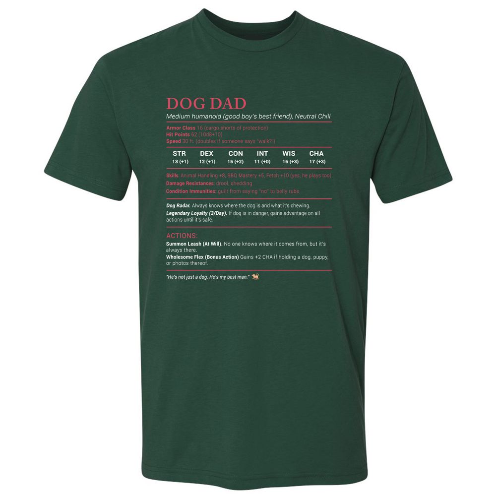 Dog Dad Stats Premium Unisex T-Shirt - Forest Green - 13