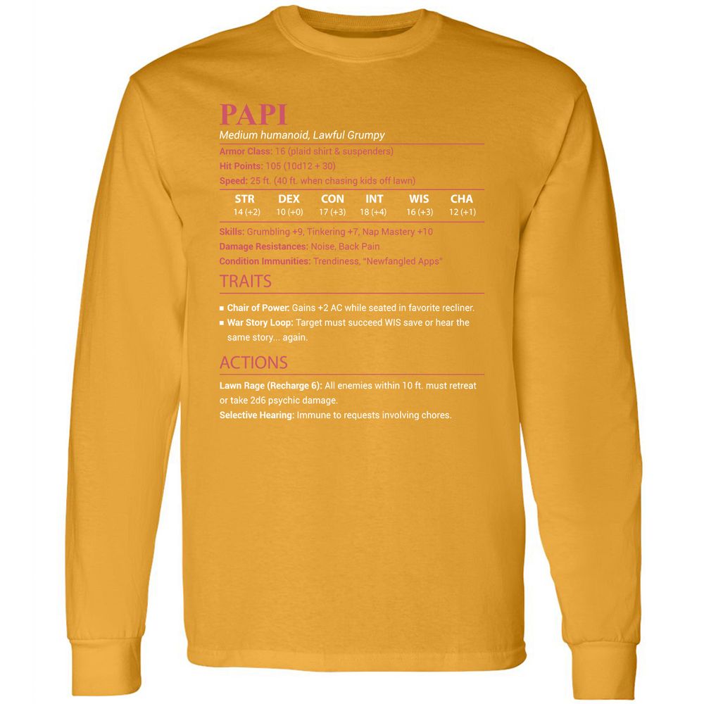 Papi Stats Long Sleeve T-Shirt - Gold - 13