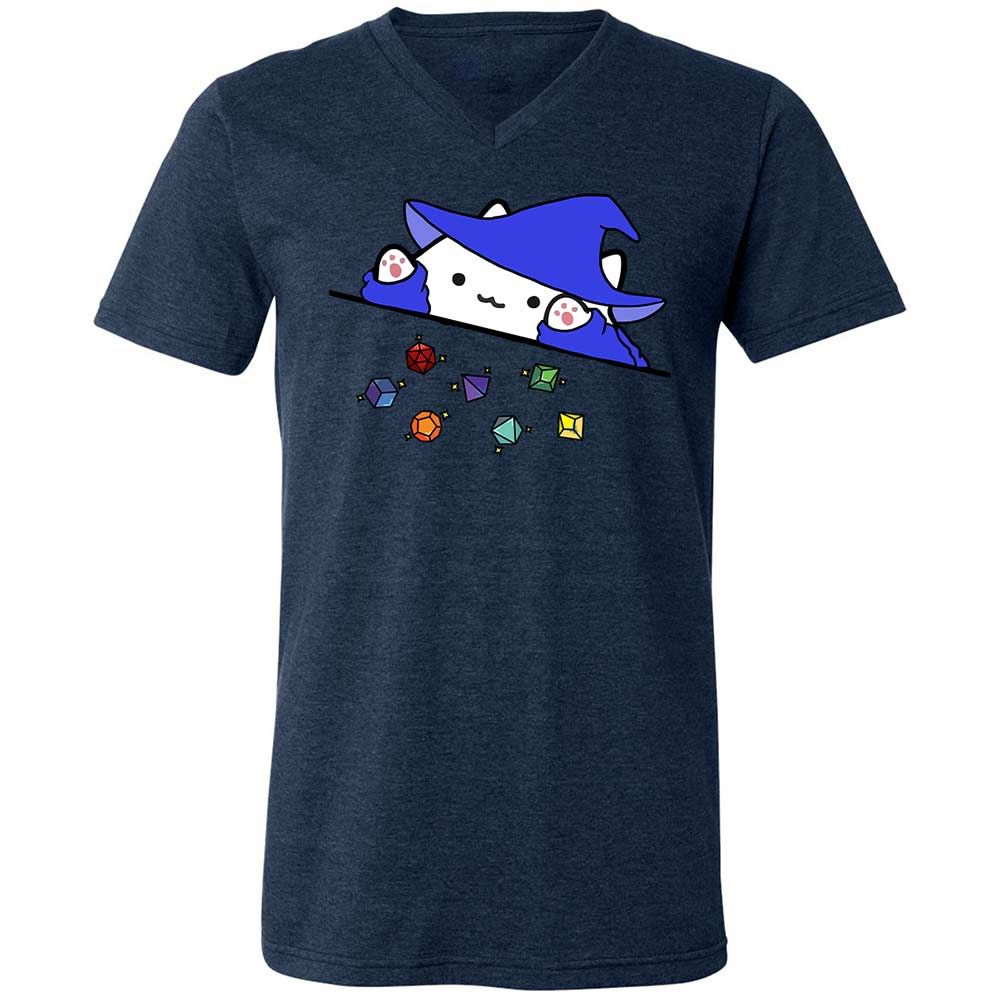 Cat Throws Dices Unisex V-Neck T-Shirt - Heather Navy - 13