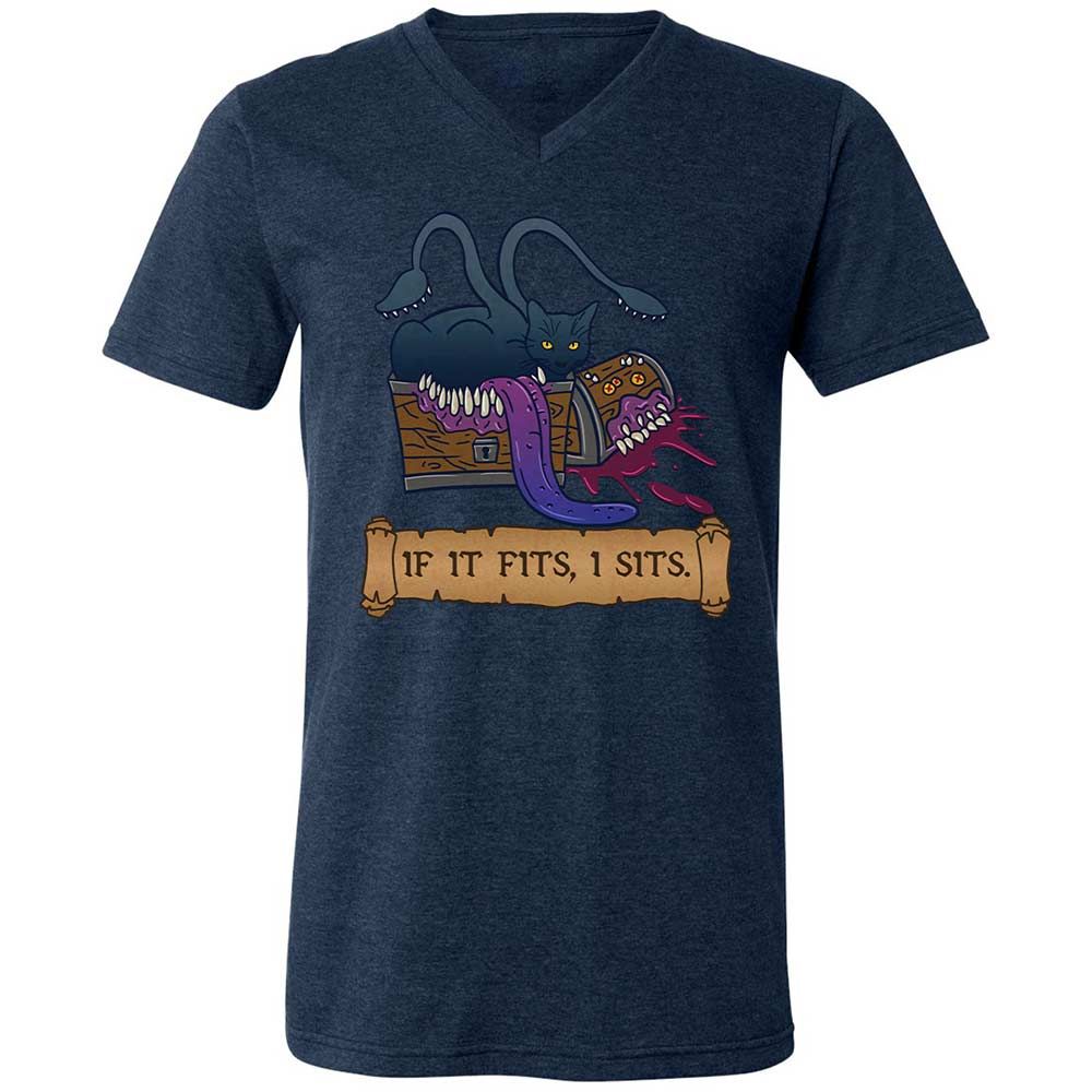 If It Fits I Sits Unisex V-Neck T-Shirt - Heather Navy - 13
