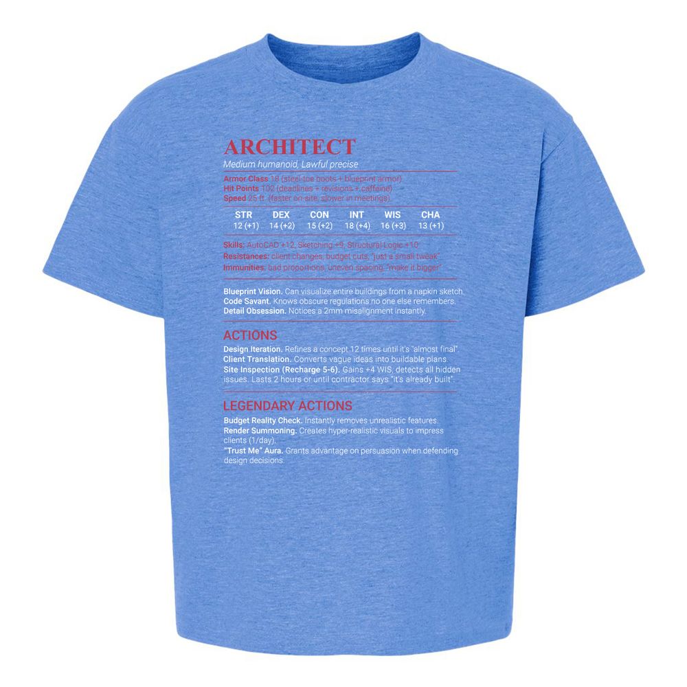 Architect Stats Kids T-Shirt - Heather Royal - 13