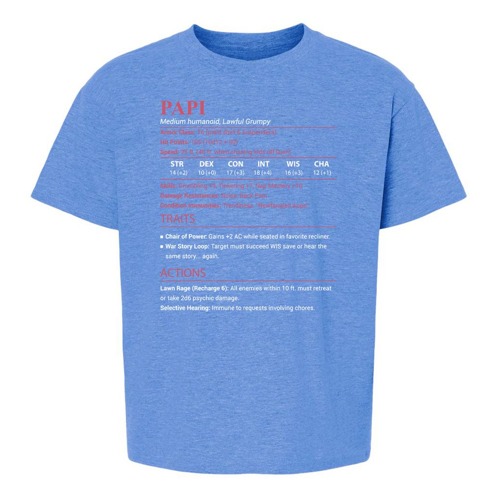 Papi Stats Kids T-Shirt - Heather Royal - 13