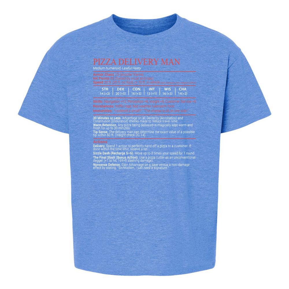 Pizza Delivery Man Stats Block - Heather Royal - 13