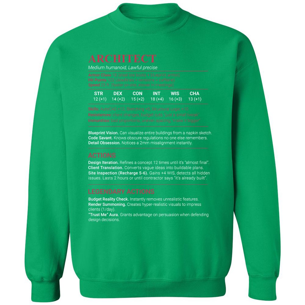 Architect Stats Classic Unisex Sweatshirt - Irish Green - 13