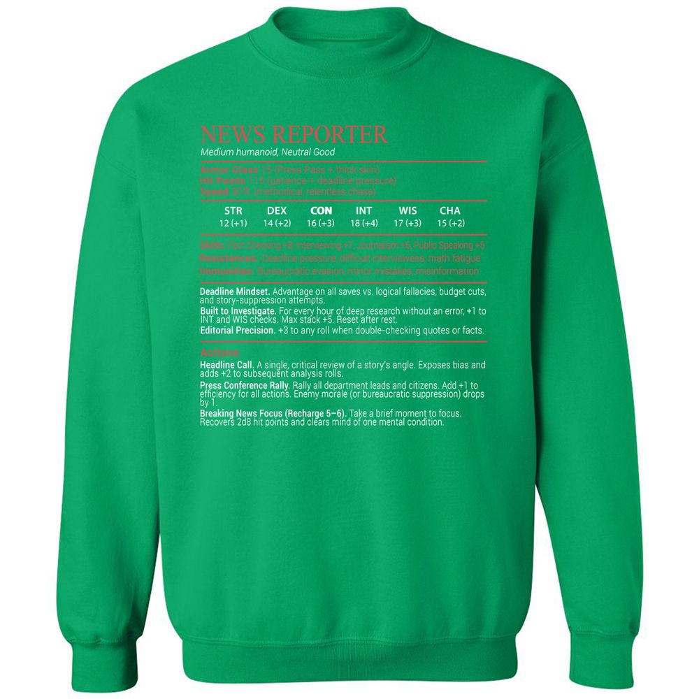 News Reporter Stats Block - Irish Green - 13