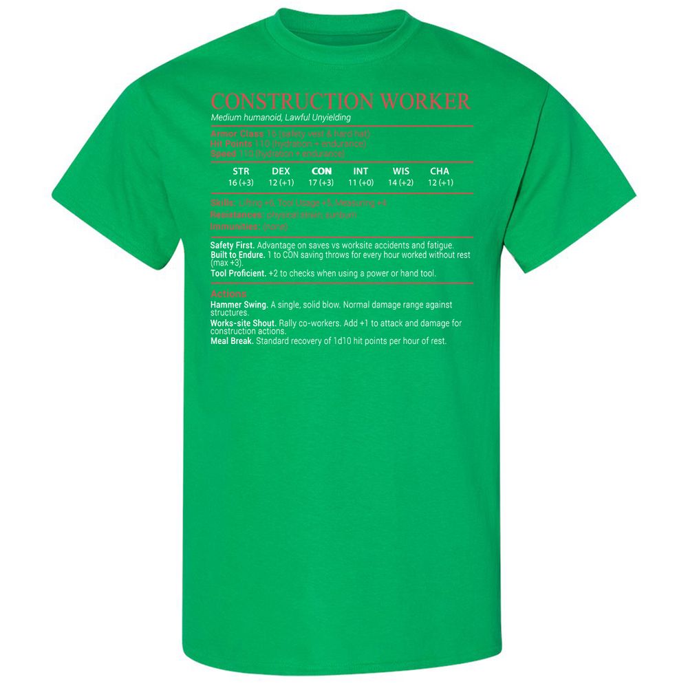 Construction Worker Stats Block - Irish Green - 13