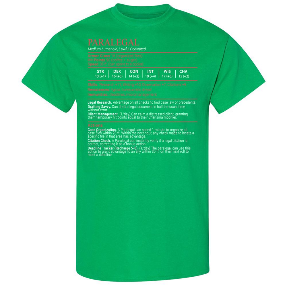 Paralegal Stats Block Classic Unisex T-Shirt - Irish Green - 13