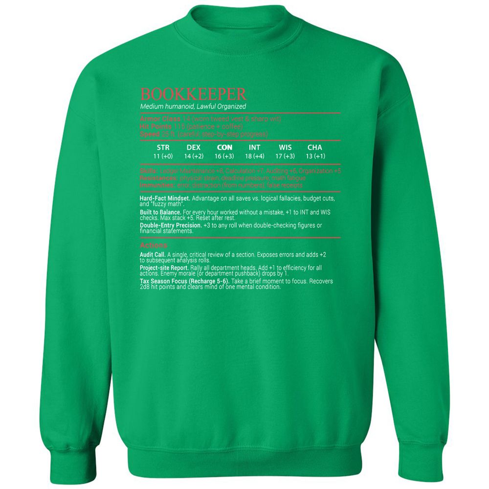 Bookkeepper Stats Block - Irish Green - 13