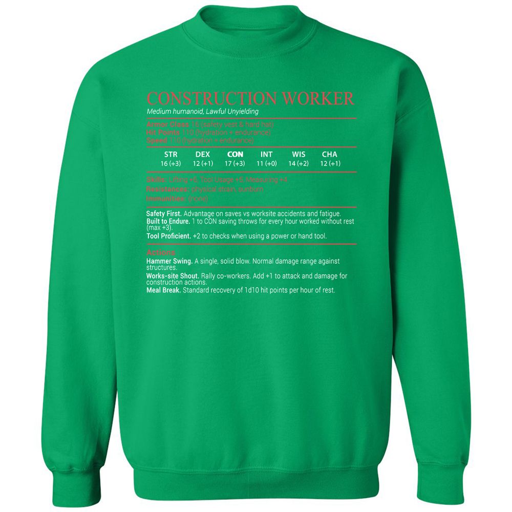 Construction Worker Stats Block - Irish Green - 13